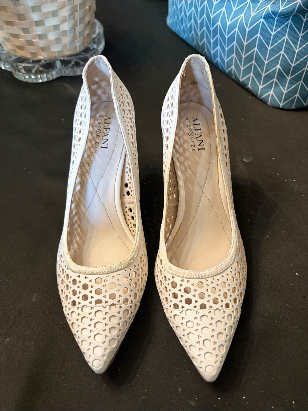 Alfani White Laser-Cut Pointed Toe Stiletto Heels
